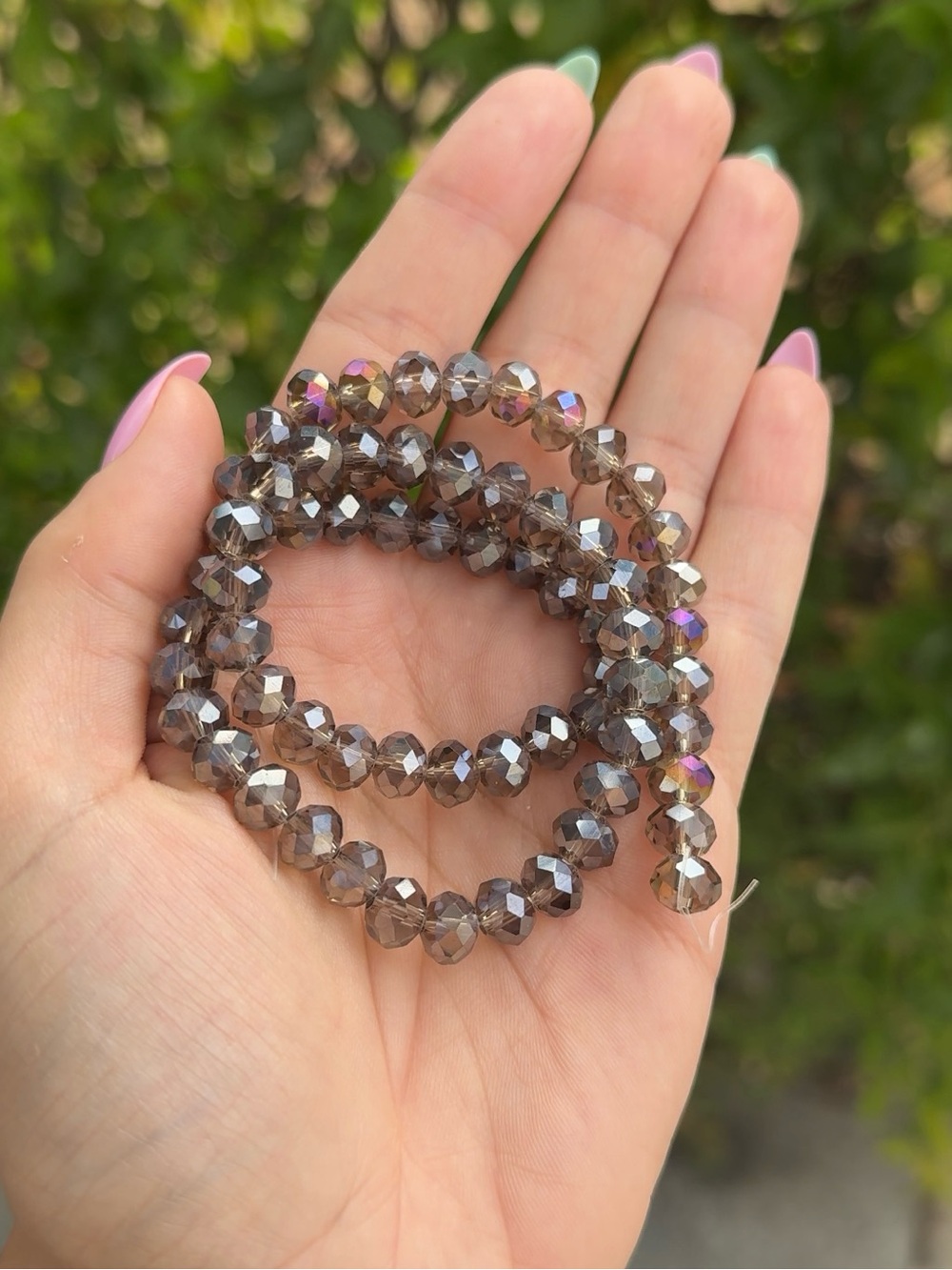 8mm Faceted Glass Grey Beads with Electroplating 15 Inch strand